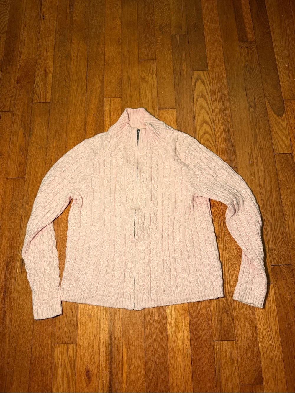 L.L. Bean Light Pink Cable-Knit Zip Cardigan